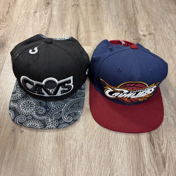 Other - Lot of 2 Cleveland Cavaliers Baseball Hats NBA Black White Snapback